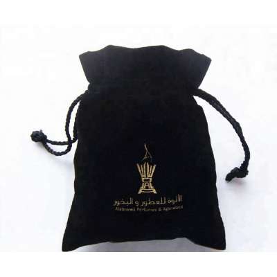 Custom logo printed velvet drawstring gift pouch