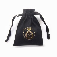 Wholesale custom logo printed small black cotton muslin drawstring bags